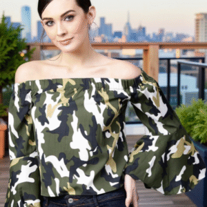 Women Camouflage Printed Bardot Top