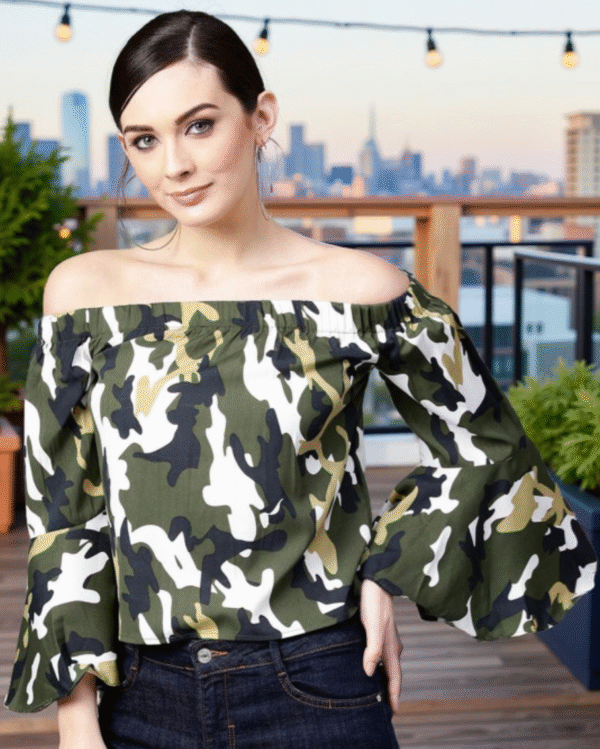 Women Camouflage Printed Bardot Top