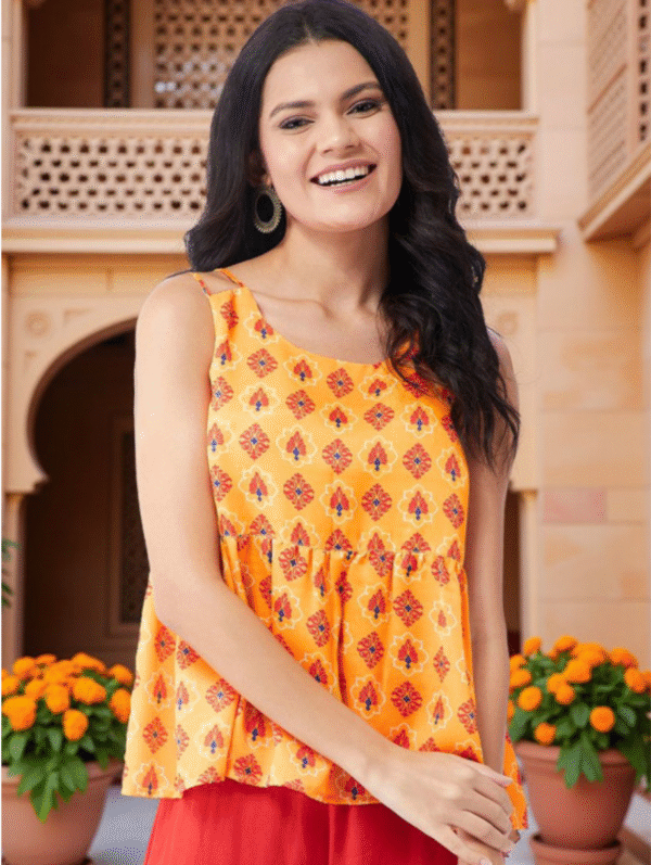 Women Ethnic Motifs Printed Round Neck A-line Top