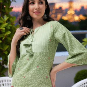 Floral Printed Tie-Up Neck Flared Sleeve Top