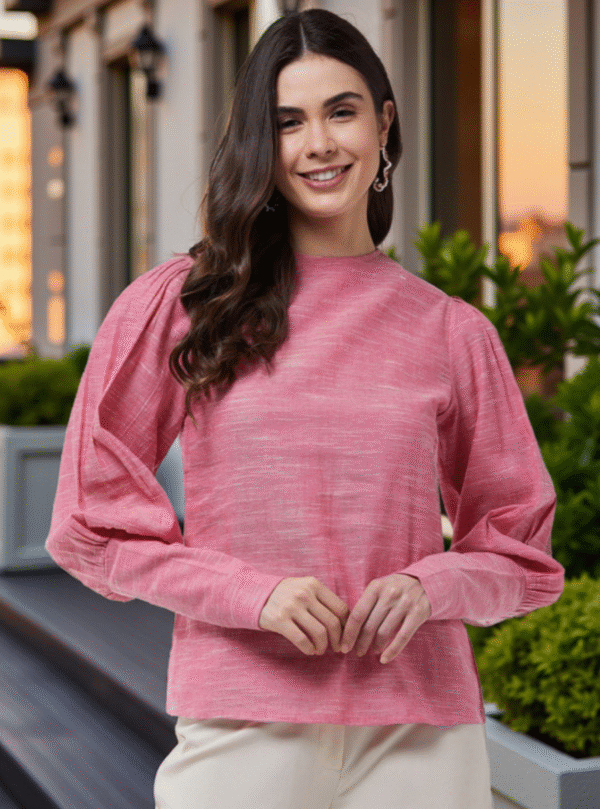 High Neck Puff Sleeves Cotton Top