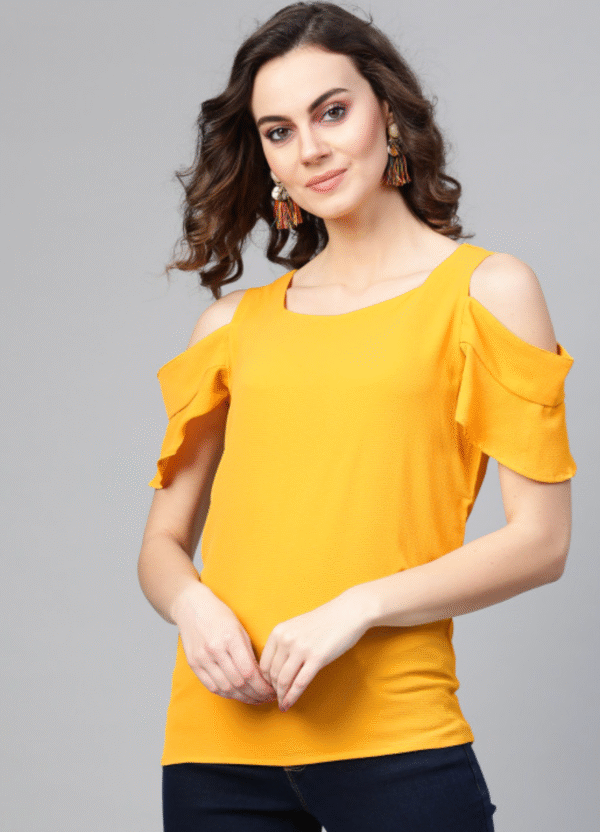 Women Mustard Yellow Solid Cold-Shoulder Top