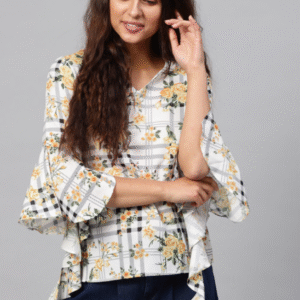 Women White & Black Checked Top